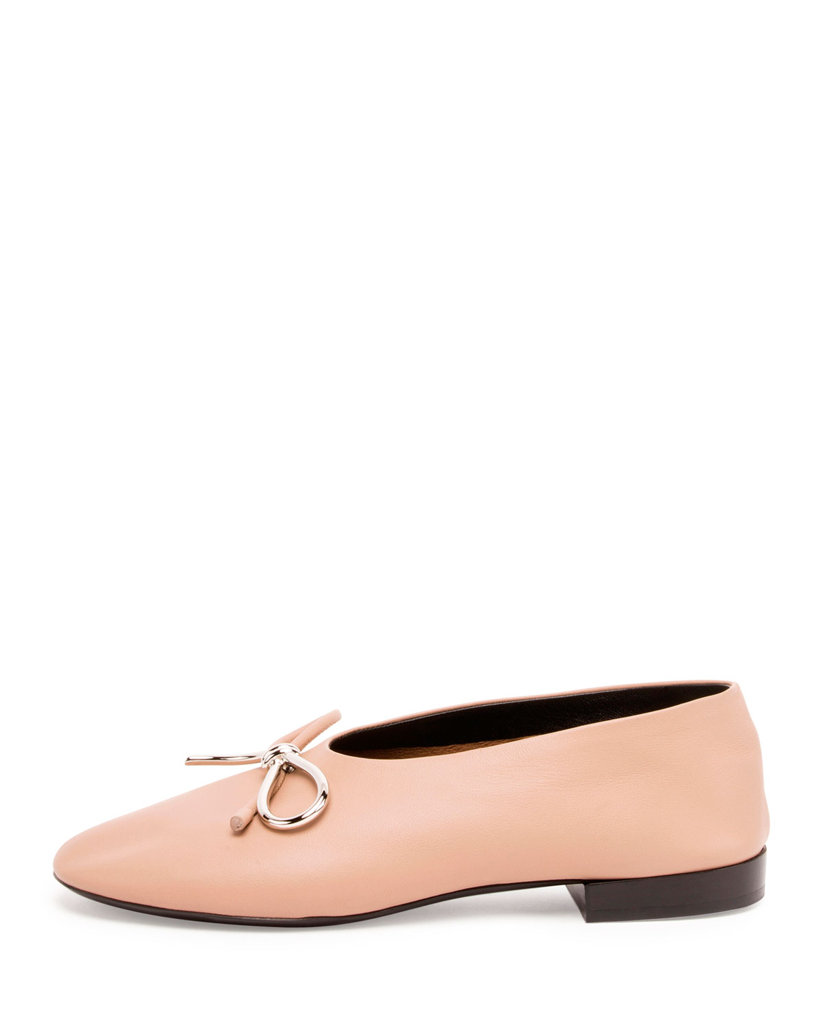 Leather Bow Ballerina Flat, Nude