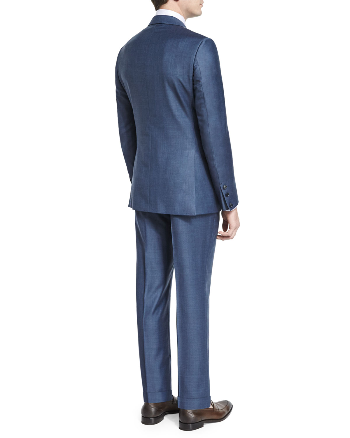 Sharkskin Silk-Blend Two-Piece Suit, Blue