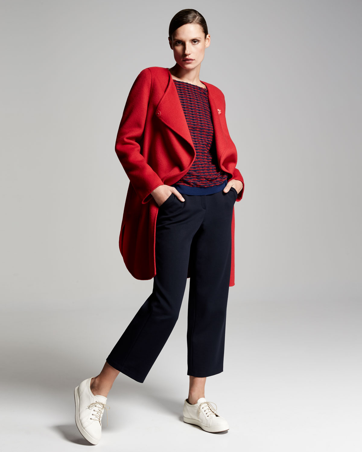 Double-Faced Wool Wrap Coat, Red