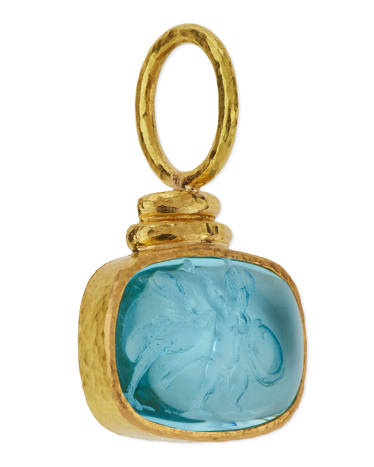 19K Gold Cab Ostrich & Putto Venetian Glass Intaglio Pendant