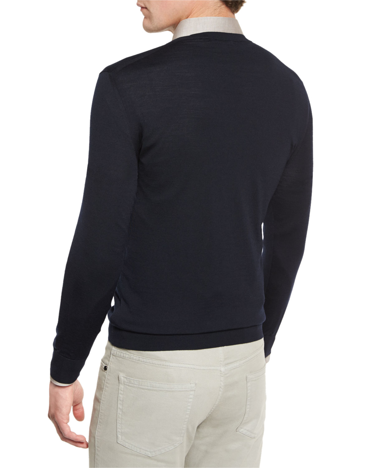 High-Performance Merino Wool V-Neck Sweater, Navy