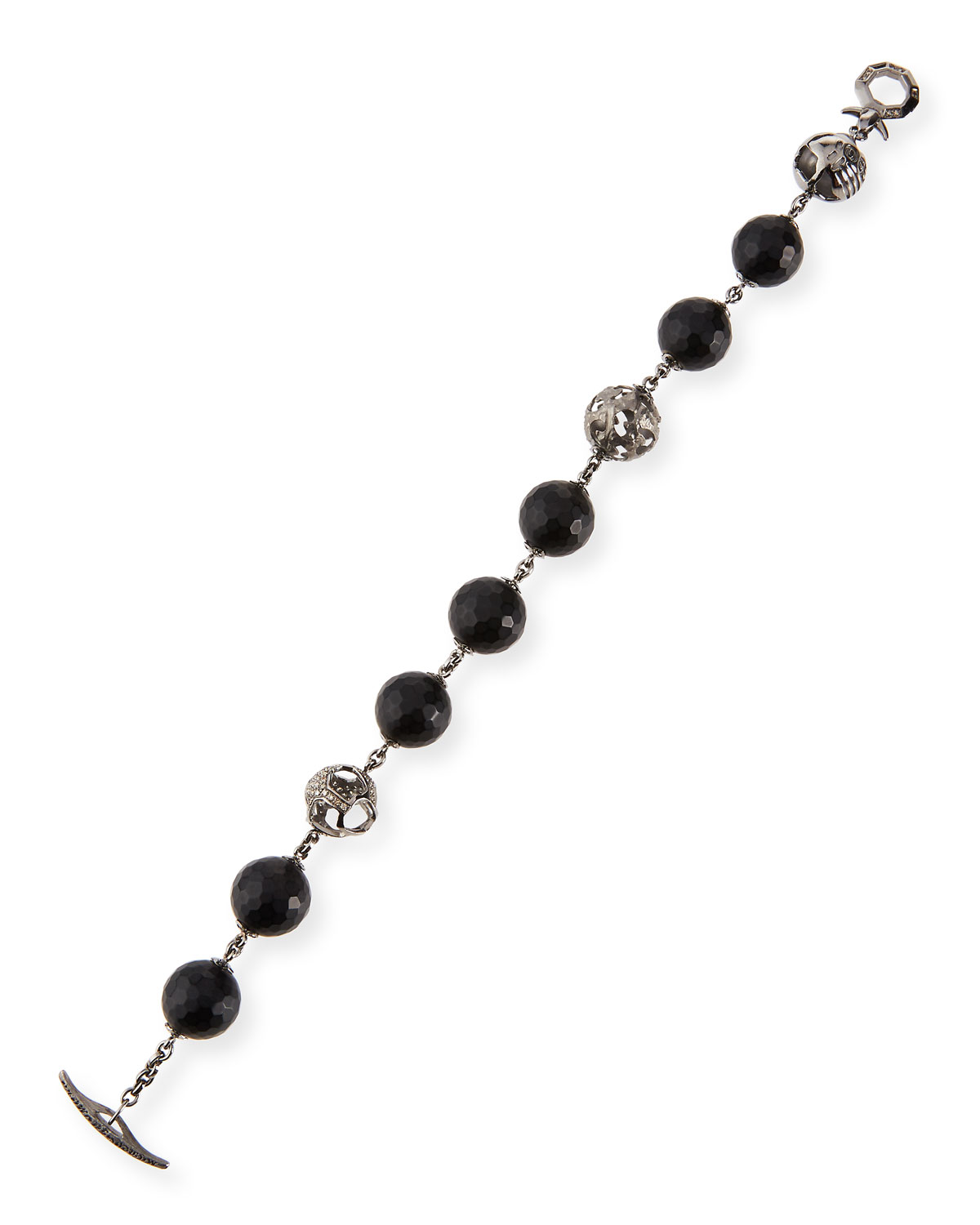 18K Black Gold Faceted Onyx Bracelet with Diamonds