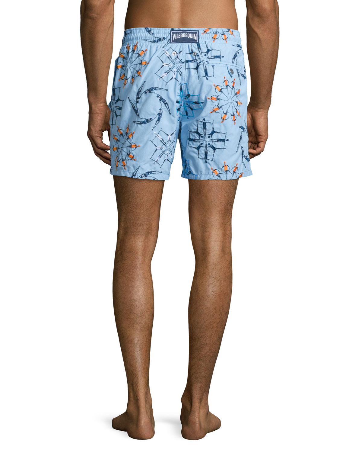 Mistral Swimmers Embroidered Swim Trunks, Light Blue