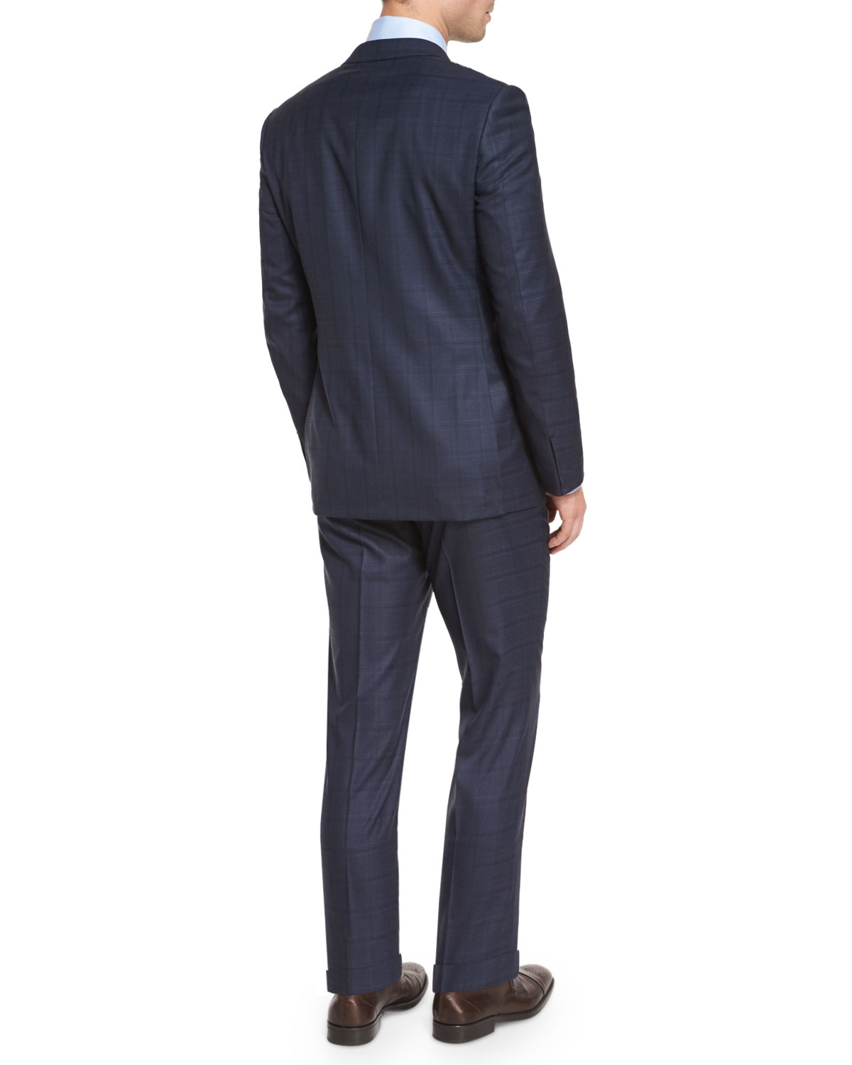 Milano Plaid Two-Piece Wool Suit, Blue