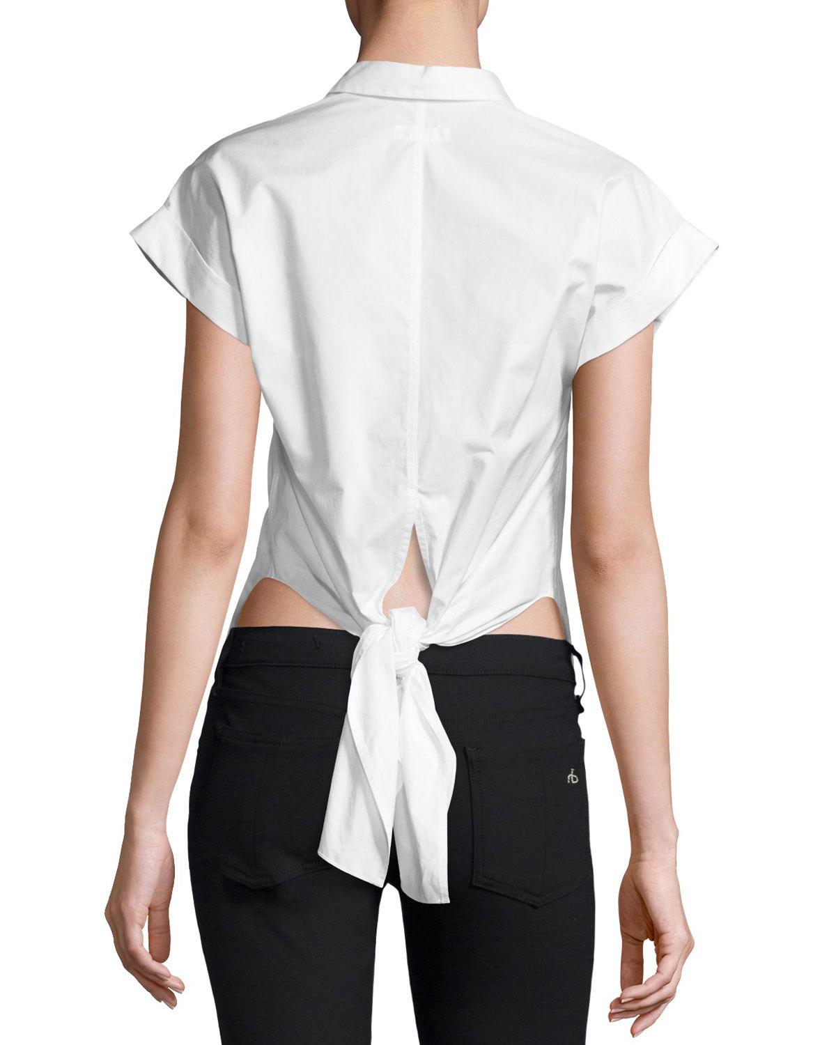 Ara Short-Sleeve Poplin Tie-Back Blouse, White