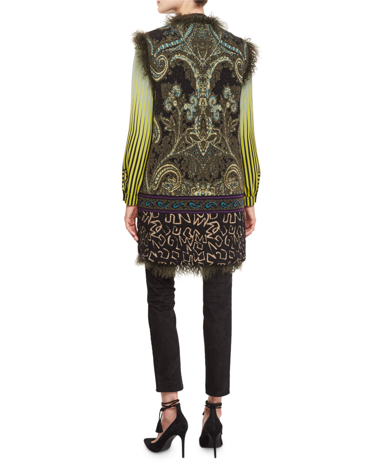 Faded-Stripe Long-Sleeve Blouse, Citron