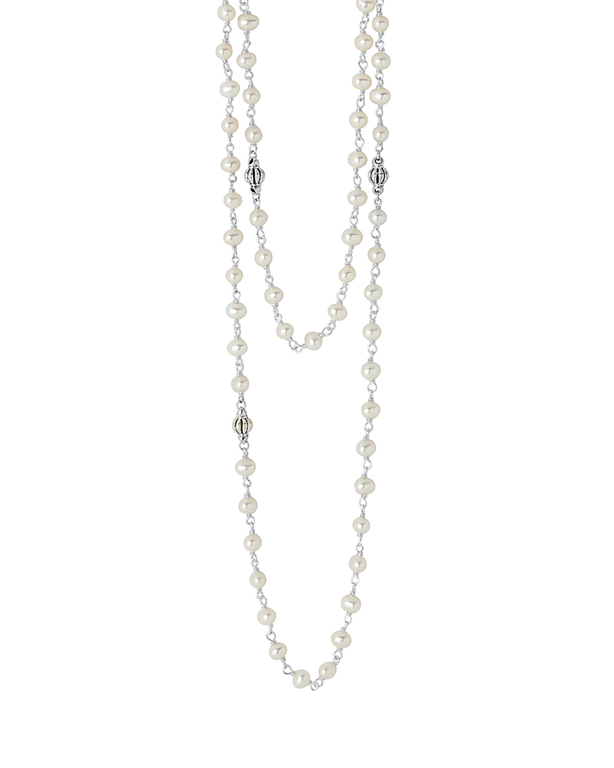 3-4mm Pearl Necklace with Fluted Silver, 36"