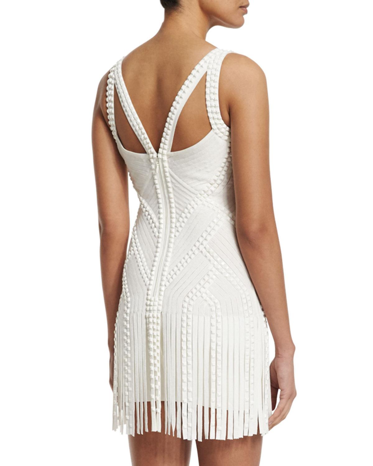 Sleeveless Embellished Bandage Dress, Alabaster