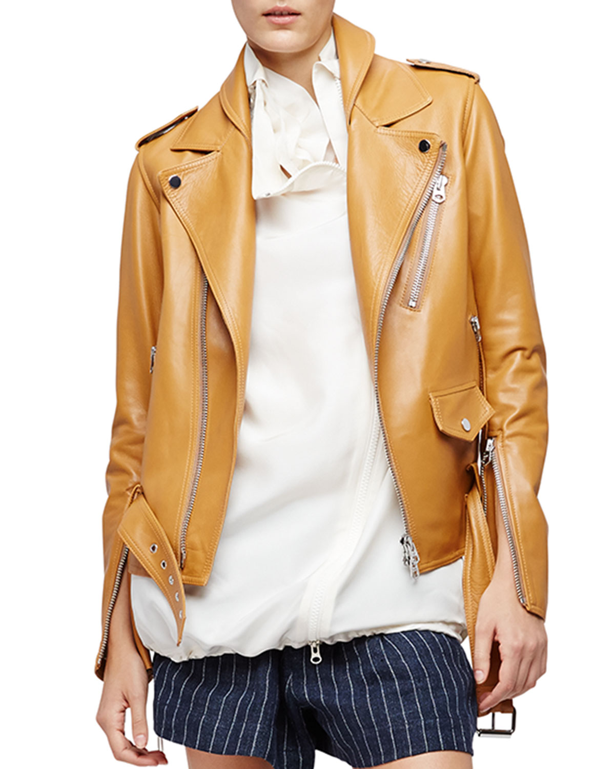 Leather Biker Jacket, Saddle