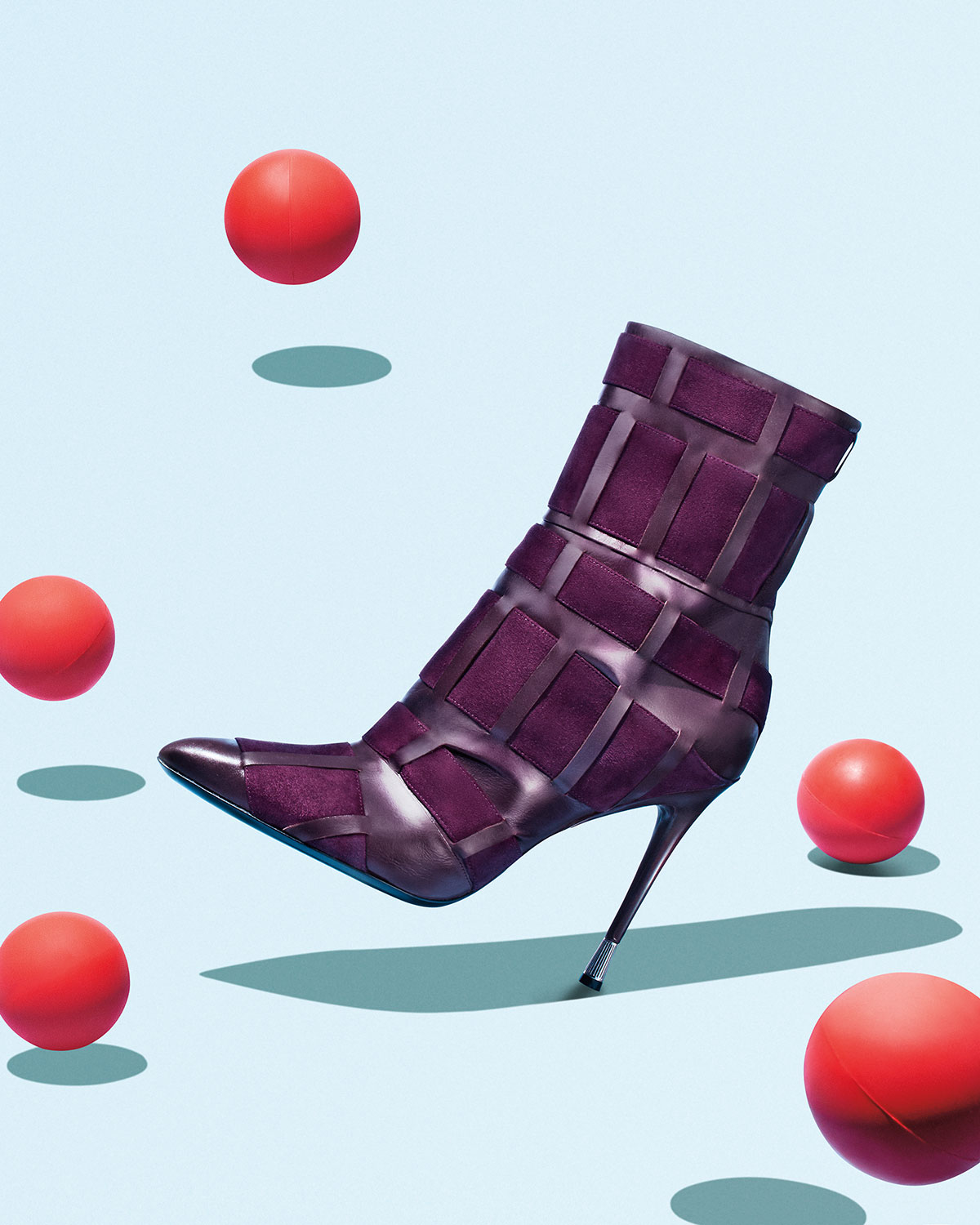 Woven Leather 105mm Ankle Boot, Wine