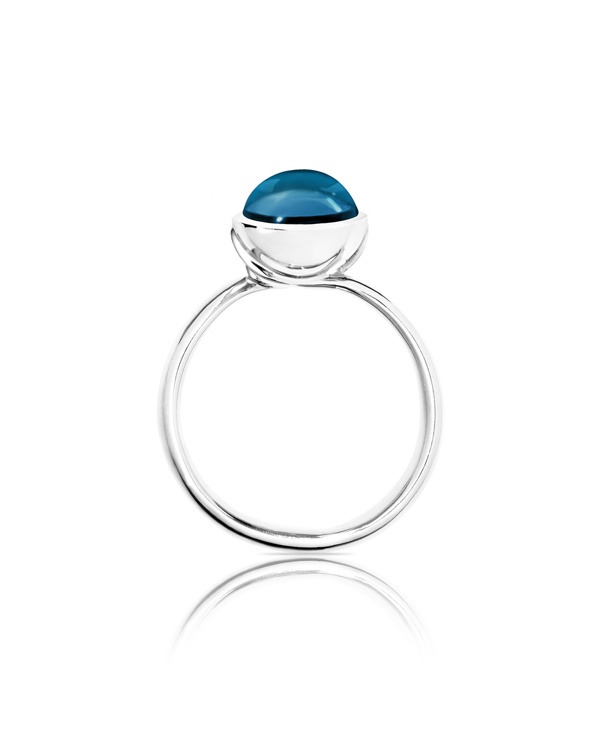 Bouton 8mm London Blue Topaz Cabochon Ring, Size 7/54