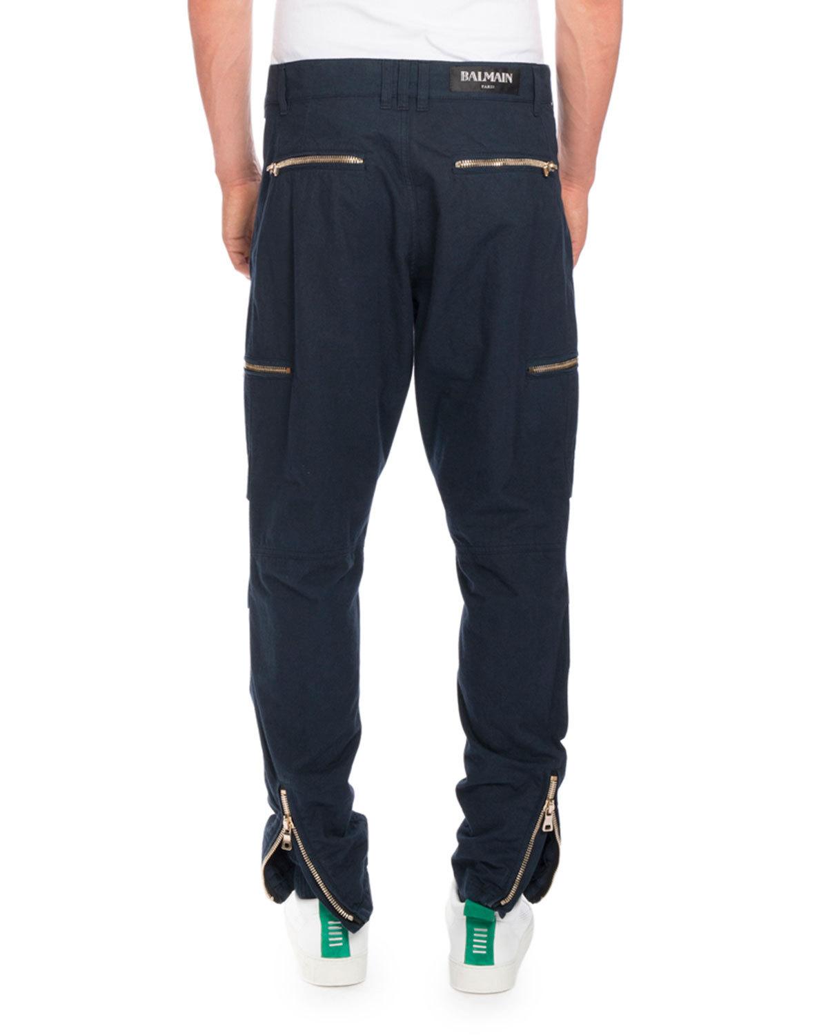 Cargo Pants with Golden Zippers, Navy