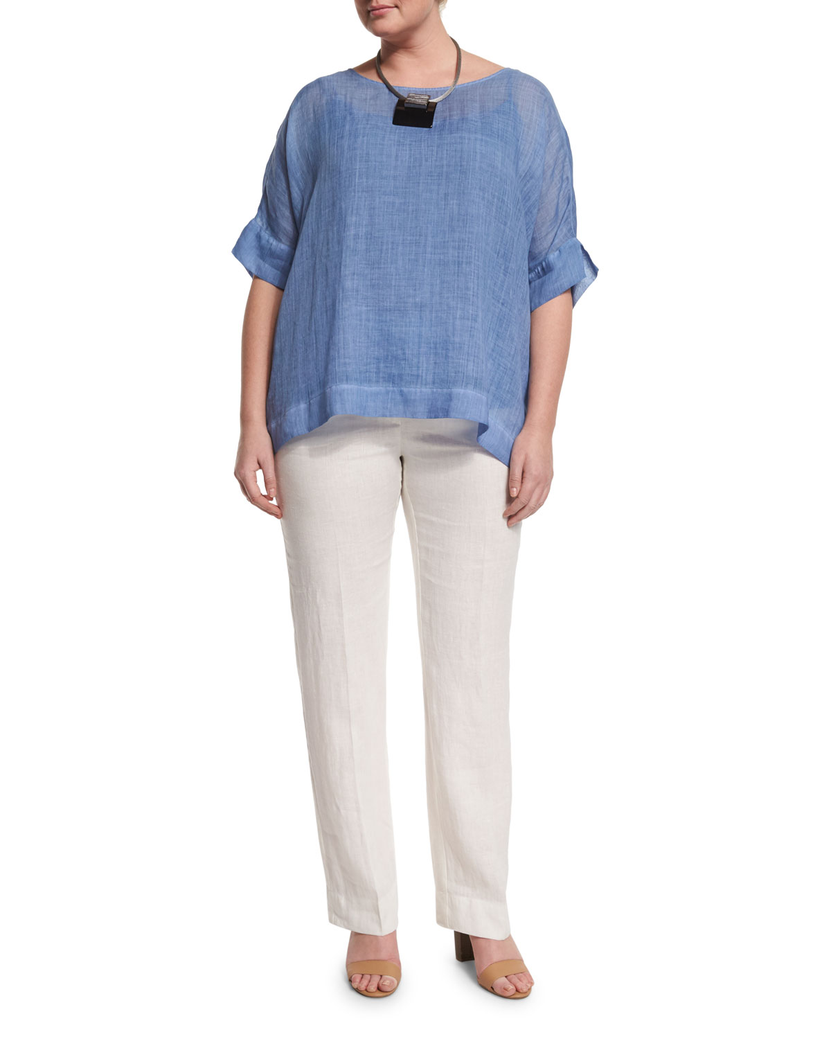 Bernini Short-Sleeve Ramie Shirt, Plus Size 