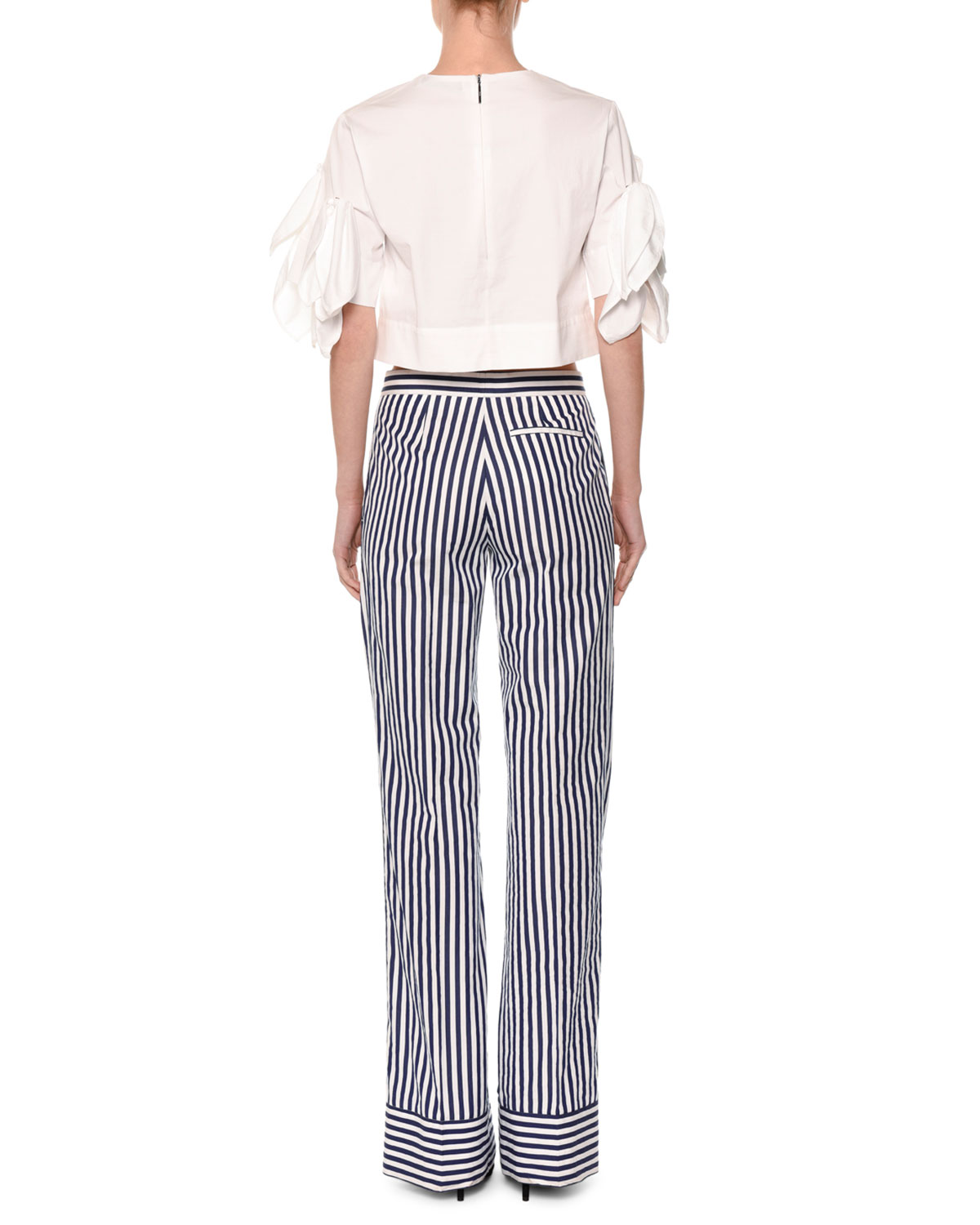 Striped Straight-Leg Cotton Pants, White/Blue