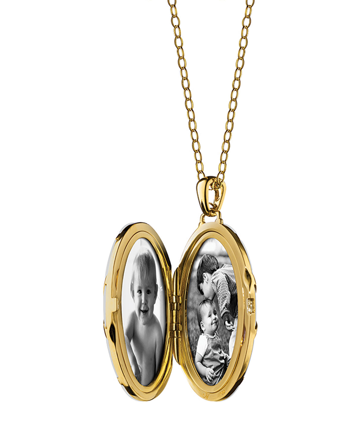 18K Gold Diamond-Striped Ceramic Locket Necklace