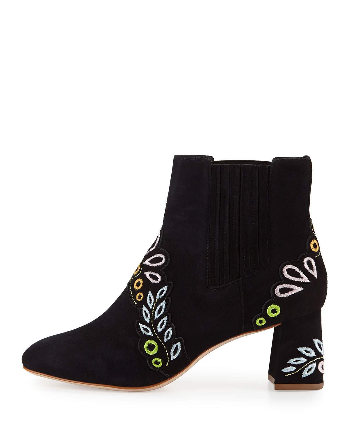 Liliana Embroidered Suede Bootie, Black