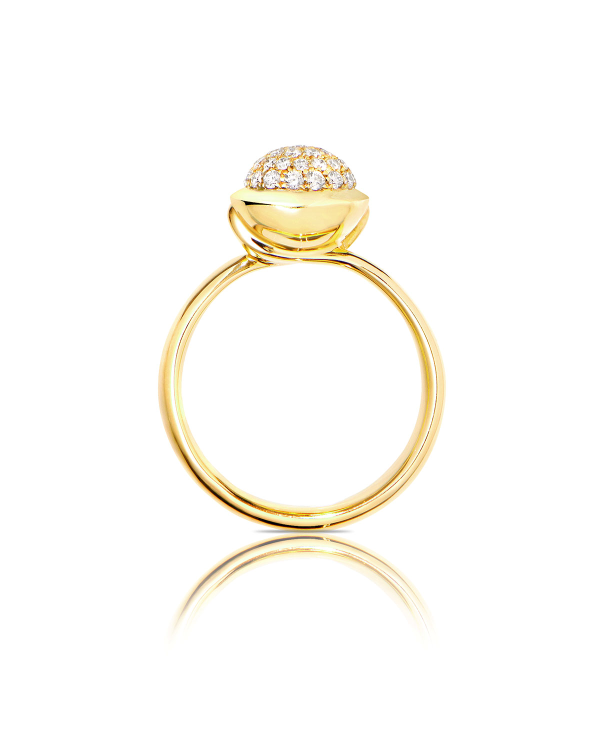 Bouton 18K Yellow Gold Pavé Diamond Ring, Size 7/54