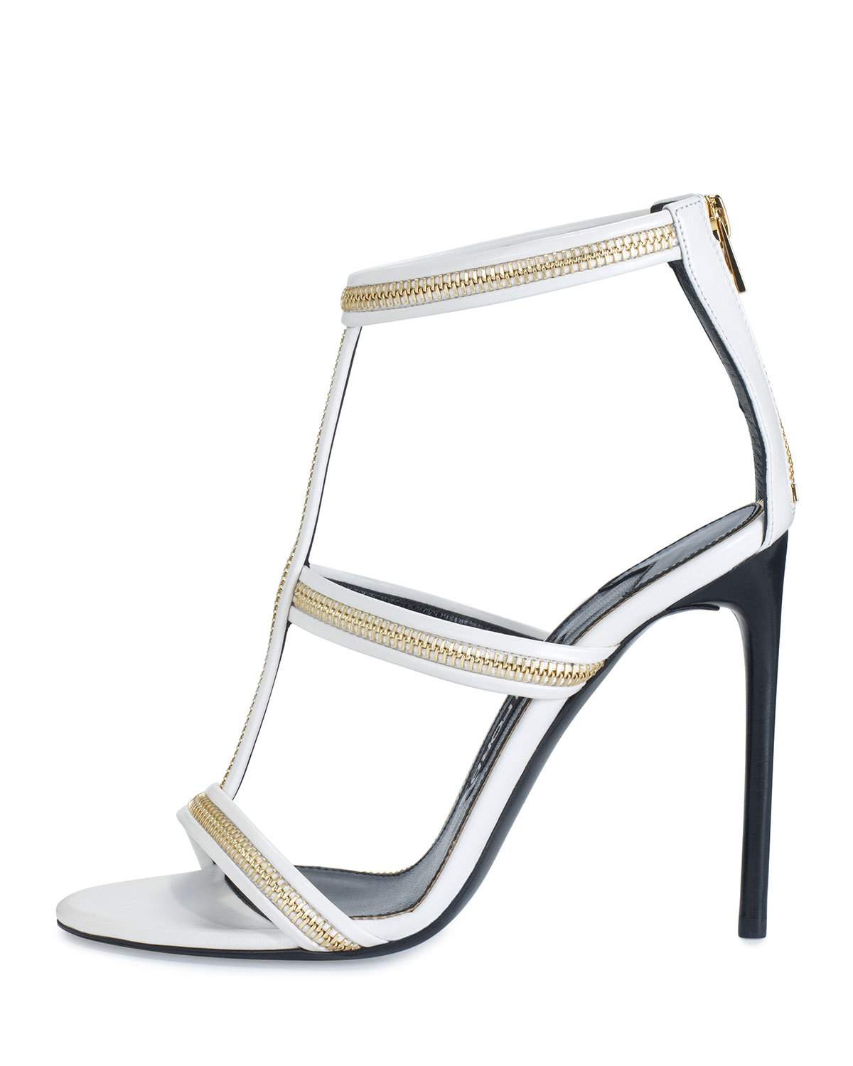 Zipper T-Strap 105mm Sandal, White