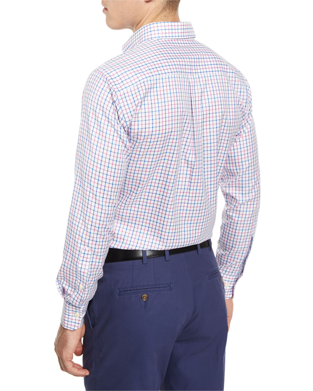 NanoLuxe Tattersall Long-Sleeve Sport Shirt, Blue/Pink/White