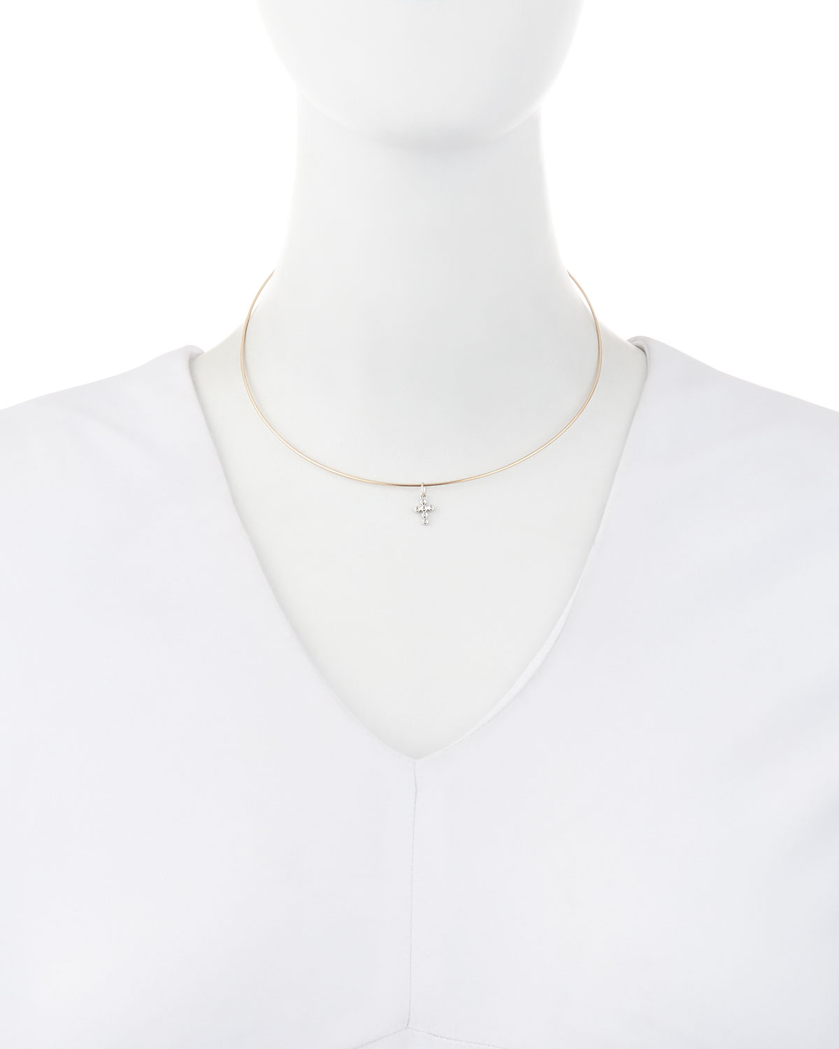 Collar Necklace w/Mini Diamond Bezel Cross Charm