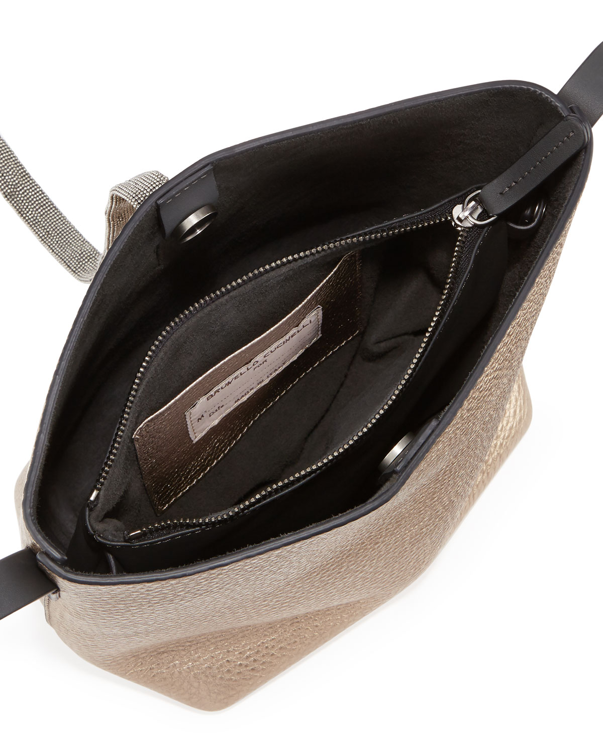 Monili-Stripe Medium Bucket Bag, Rose Gold