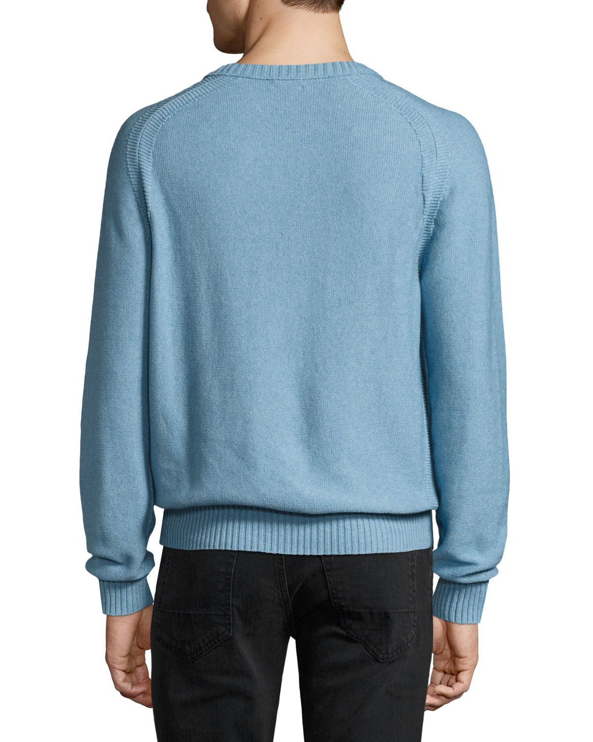 Raglan Cotton-Cashmere Blend V-Neck Sweater, Sky Blue