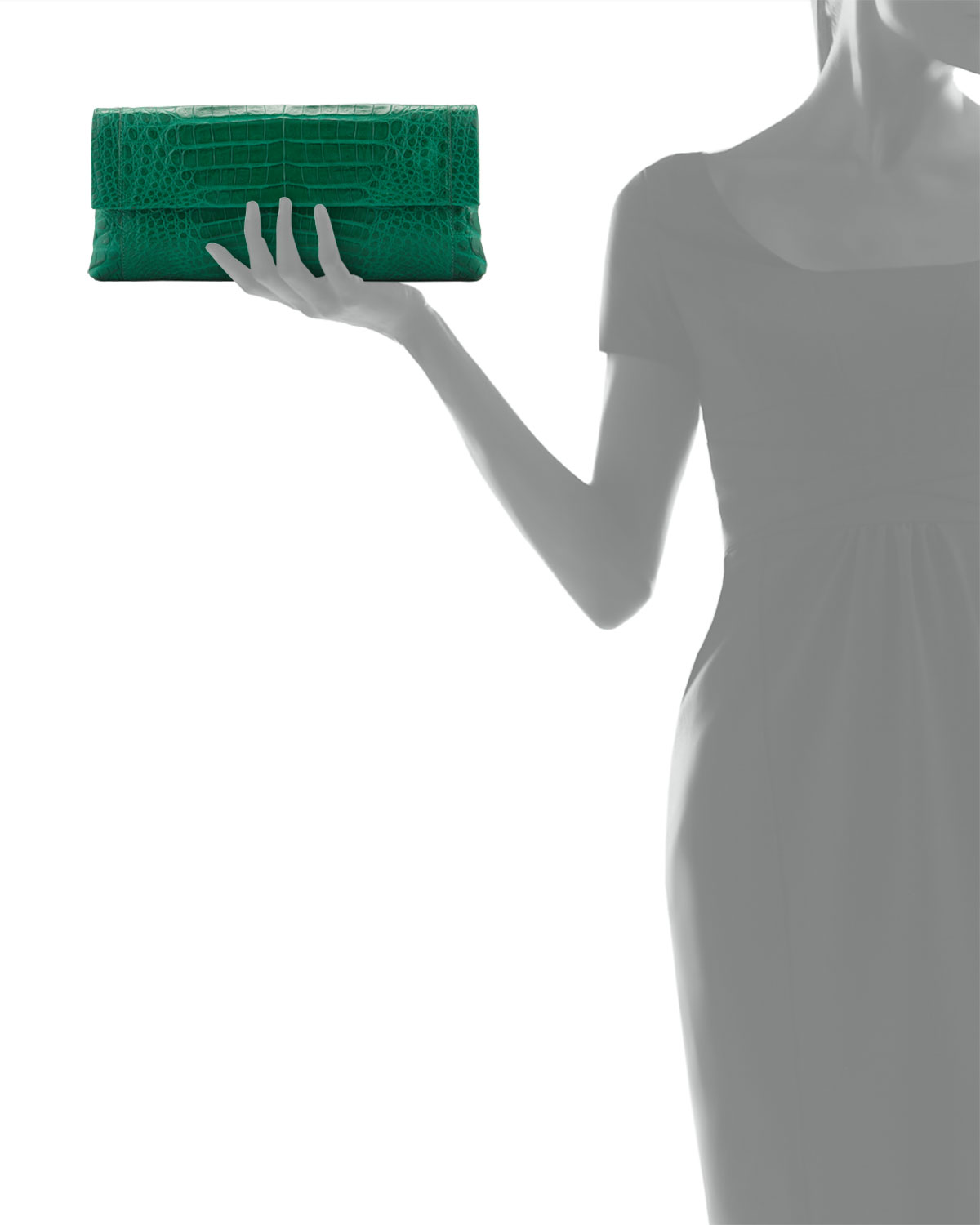 Gotham Crocodile Flap Clutch Bag, Green Matte