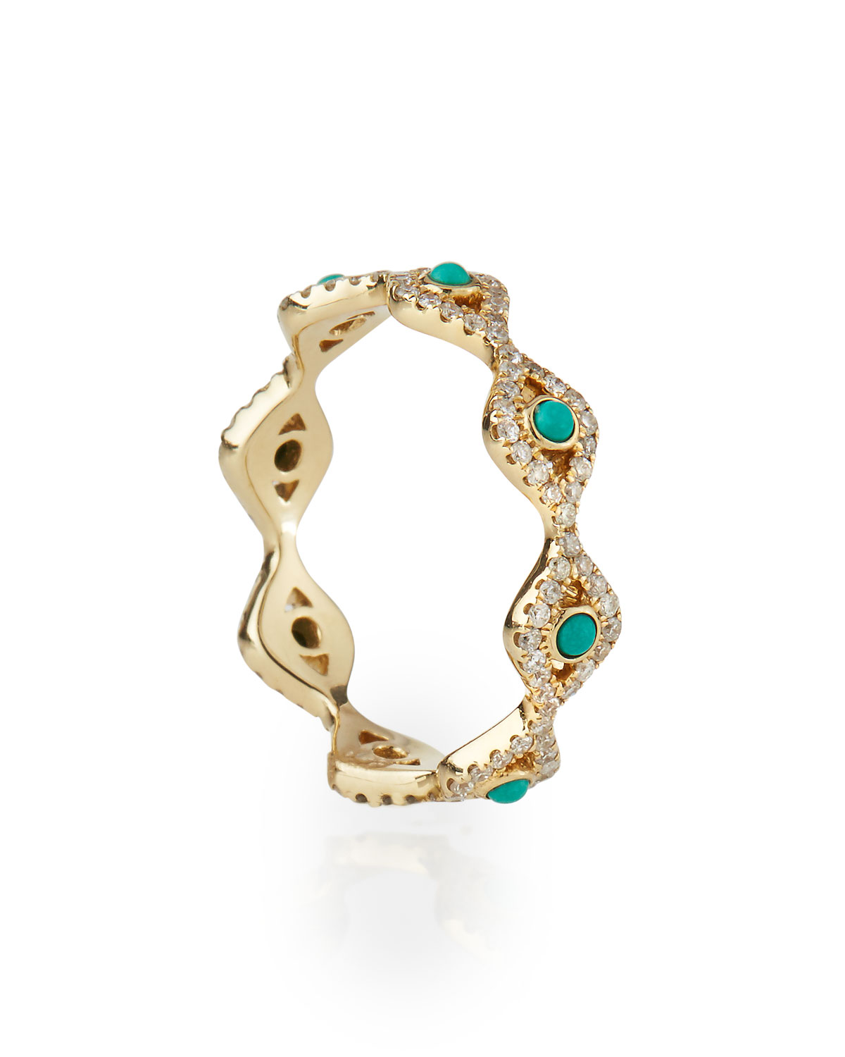 Turquoise Cabochon & Diamond Evil Eye Ring