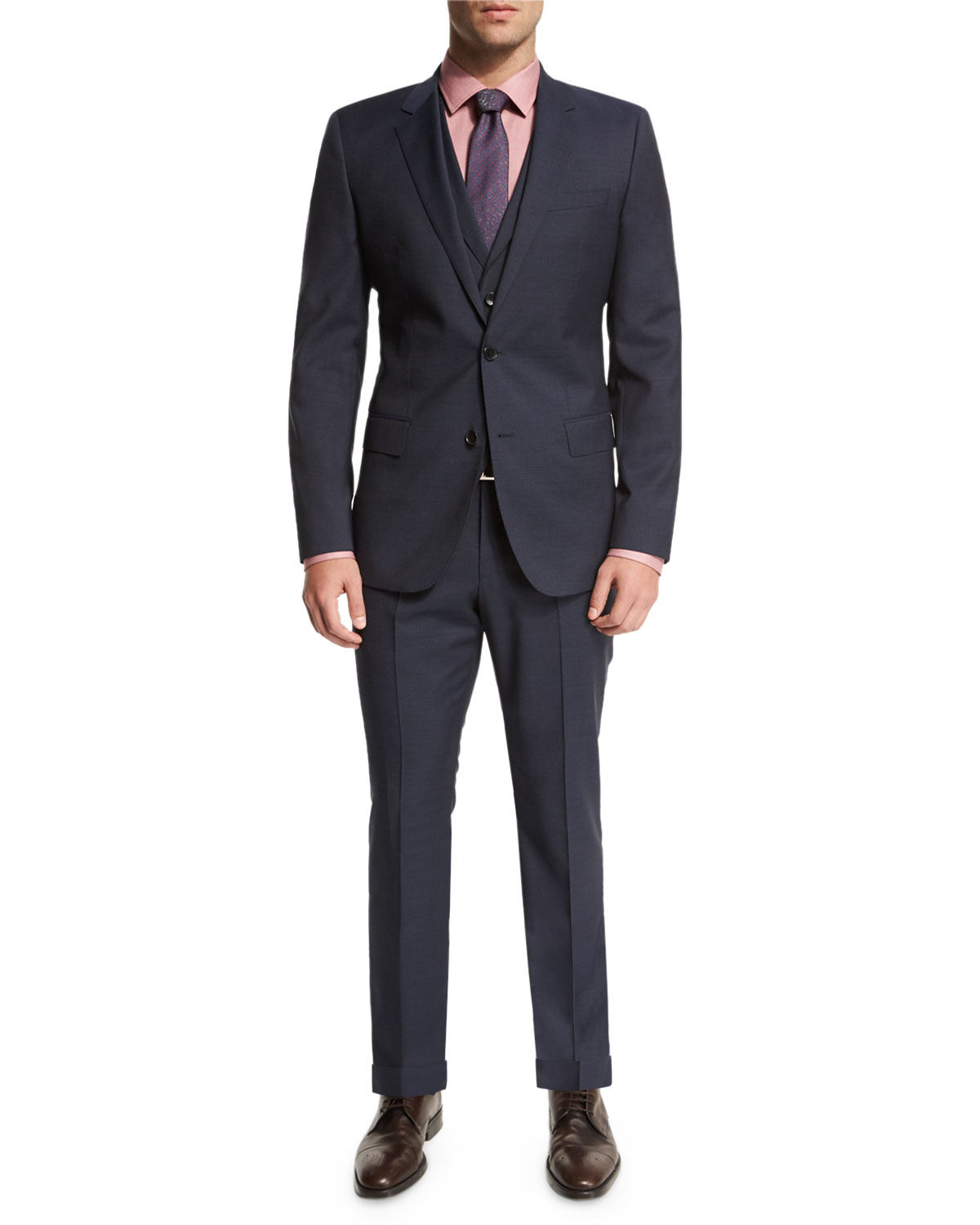 Hattrick Micro-Print Three-Piece Suit, Blue