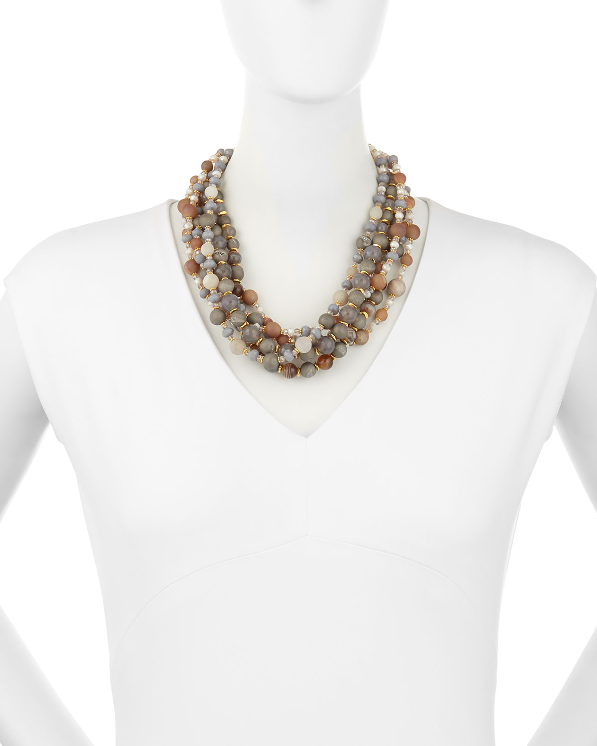 Gray & Peach Agate Twisted Strand Necklace