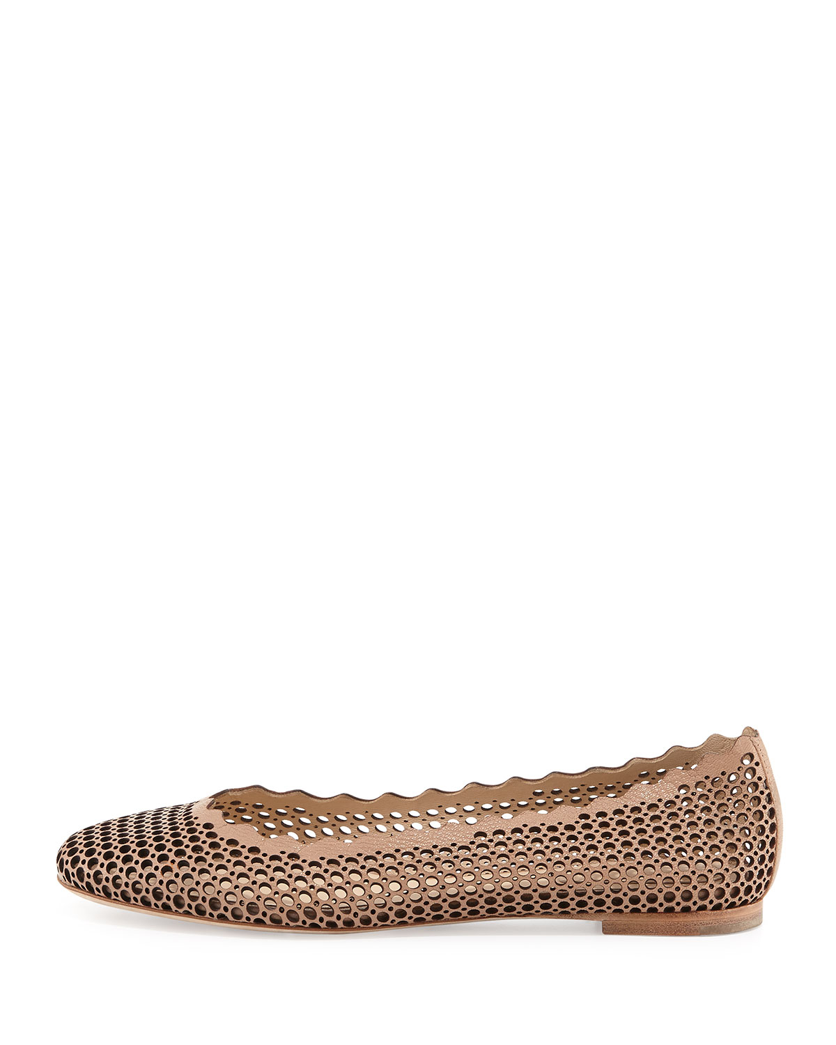 Perforated Leather Ballerina Flat, Beige Rose