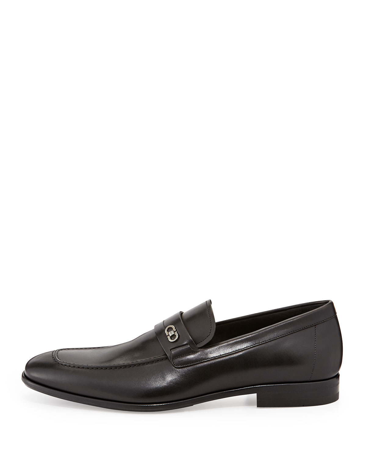 Paros Calfskin Loafer with Double Gancini Side Ornament, Black