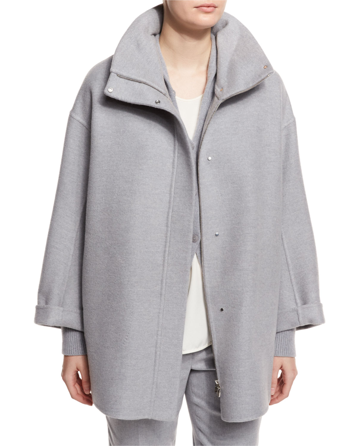 Ralph Double-Face Cashmere Coat, Powder Angel Melange