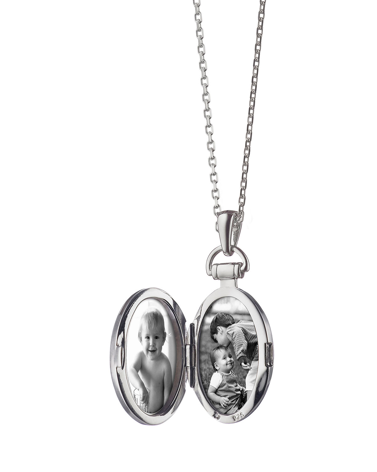 3/4" Pinstriped Silver Oval Locket Necklace