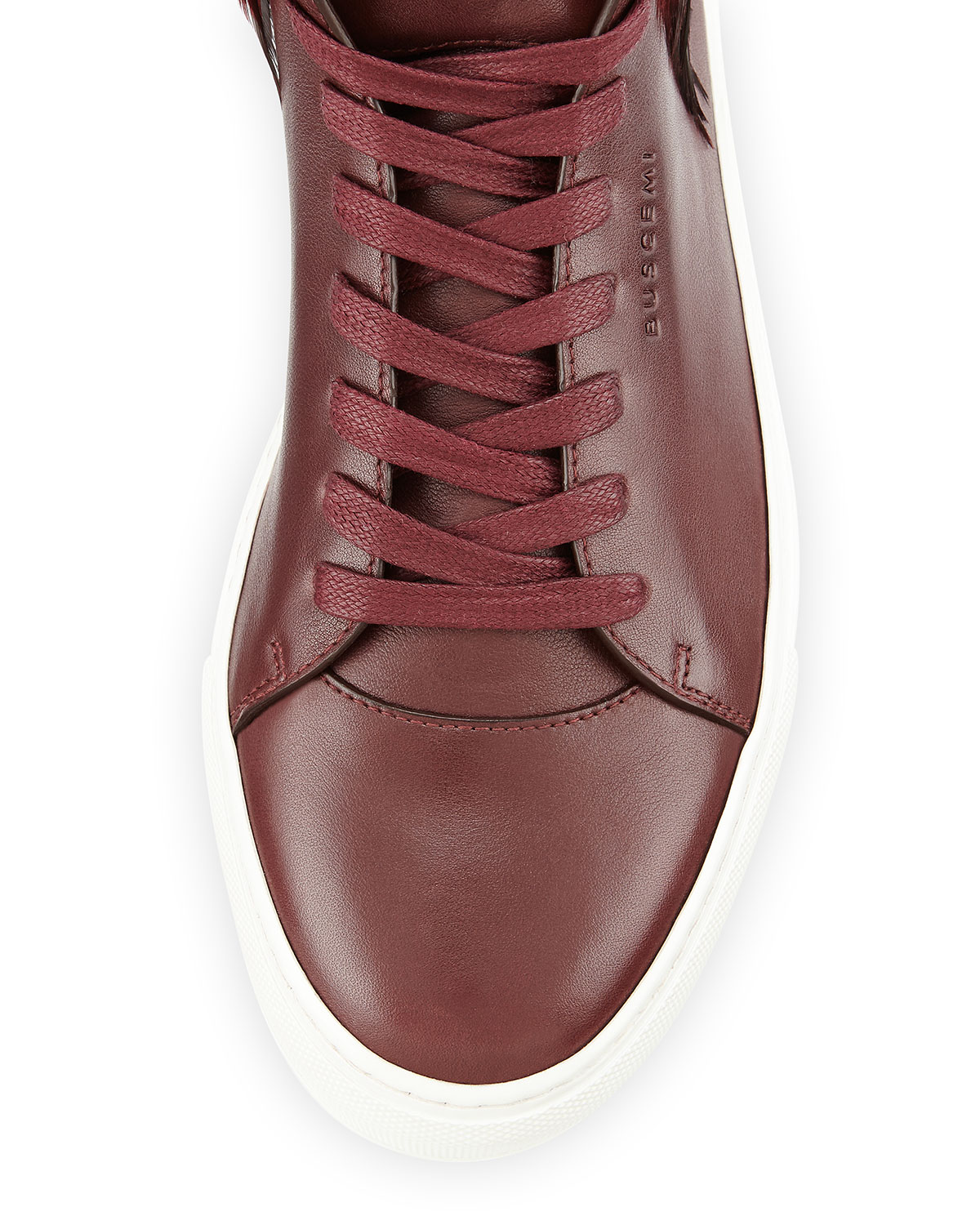 125mm Leather High-Top Sneaker with Feathers, Burgundy