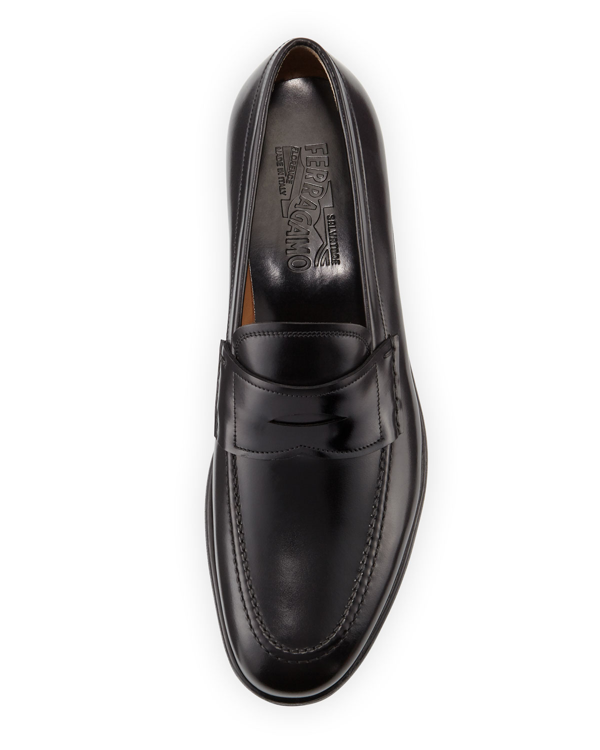 Lucky Calfskin Penny Loafer on Rubber Sole, Black