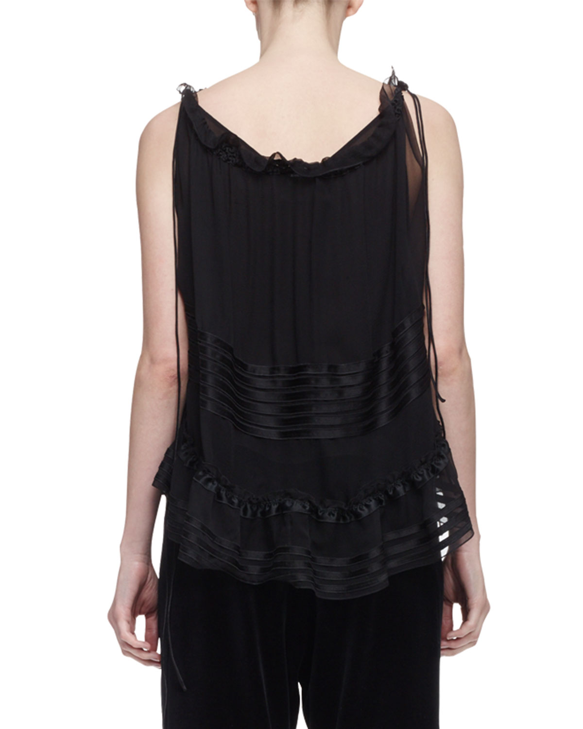 Sleeveless Ruffle-Trim Blouse, Black