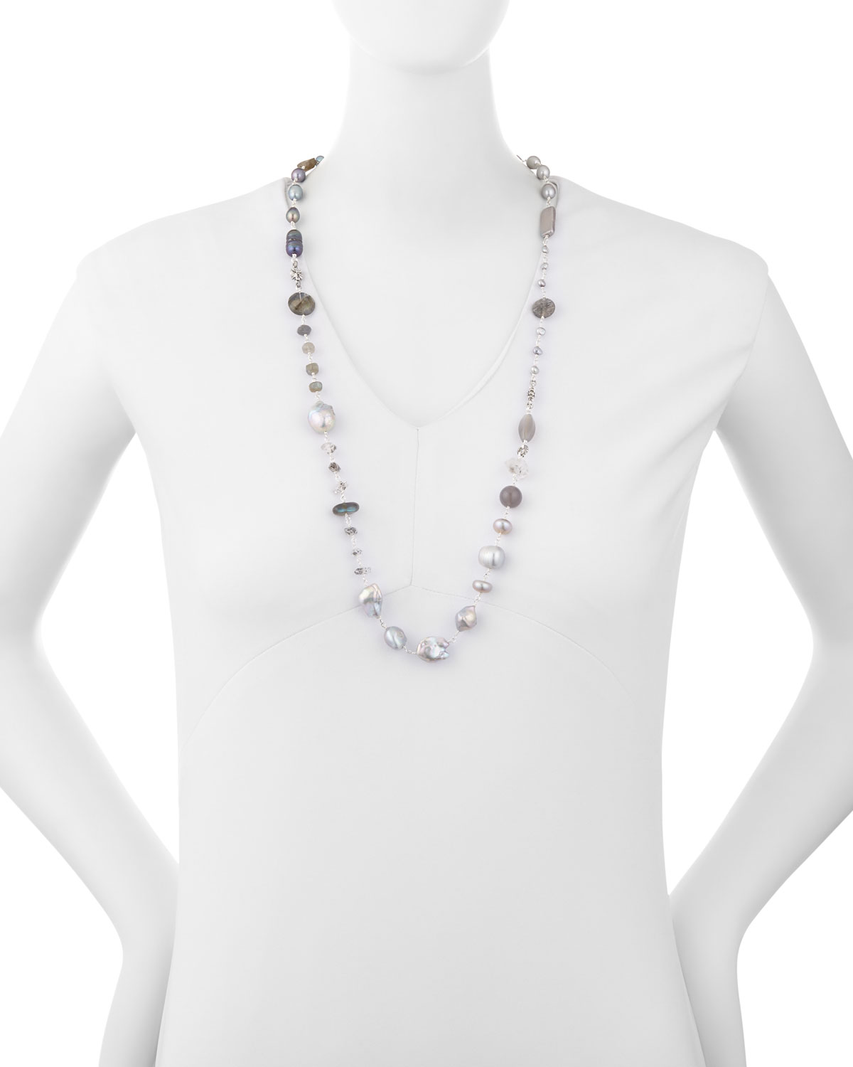 Mixed Bead & Pearl Necklace, 34"