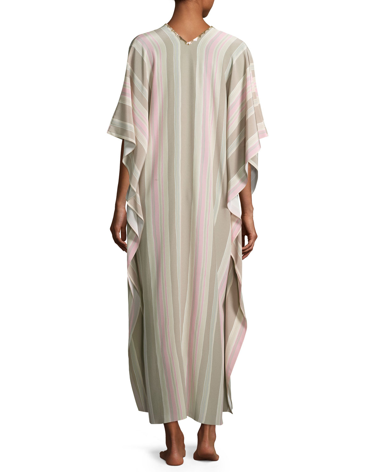 Metallic-Trim Silk Boubou/Caftan Coverup, Pink Pattern