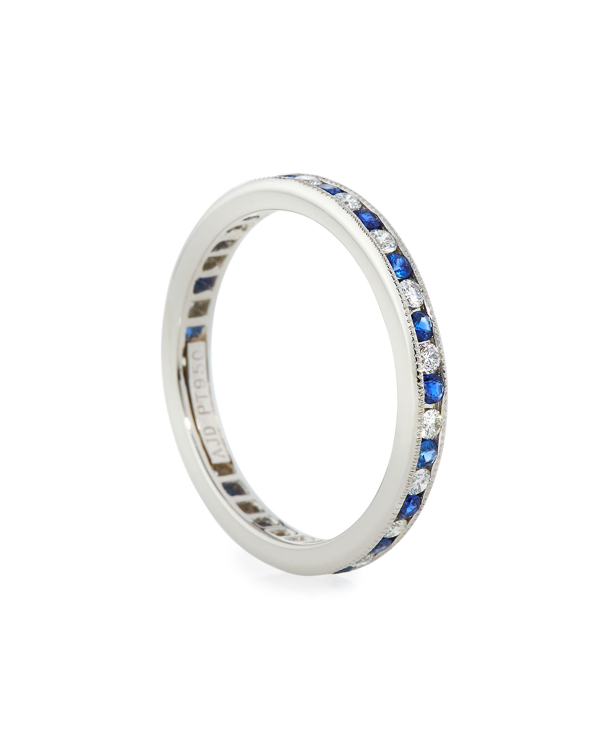 Channel-Set Diamond & Sapphire Band Ring in Platinum