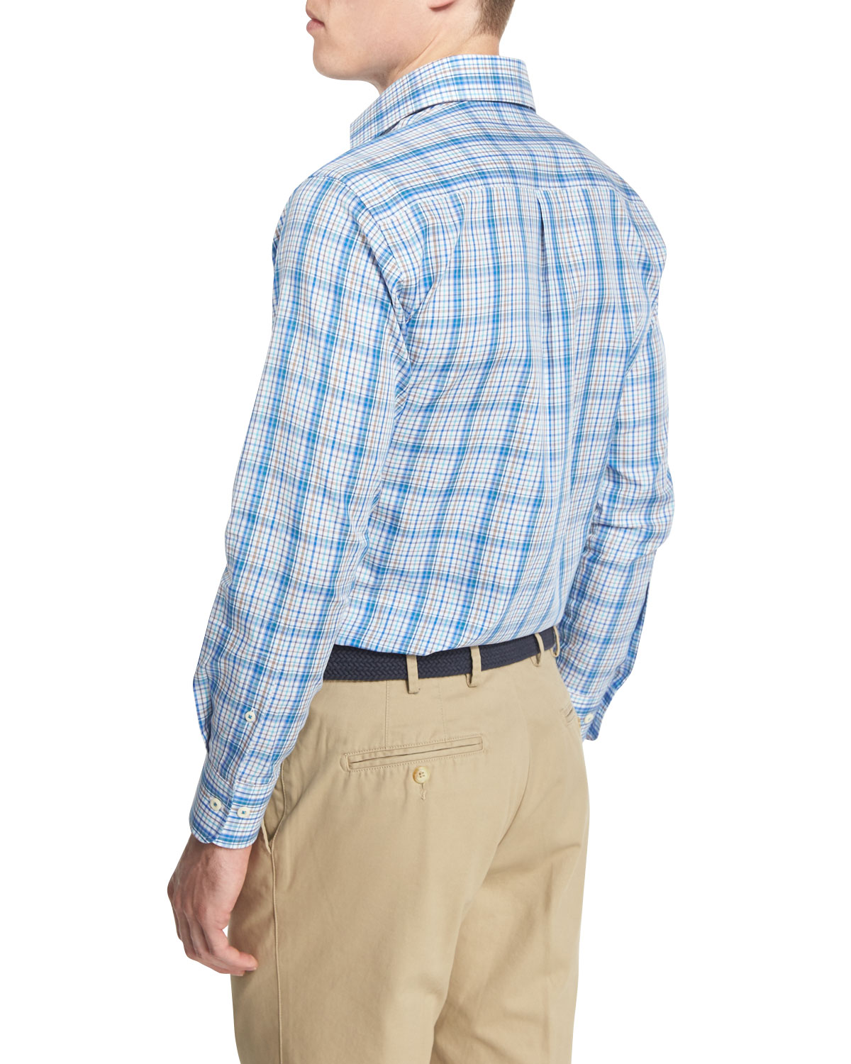 Windowpane Long-Sleeve Sport Shirt, Azure