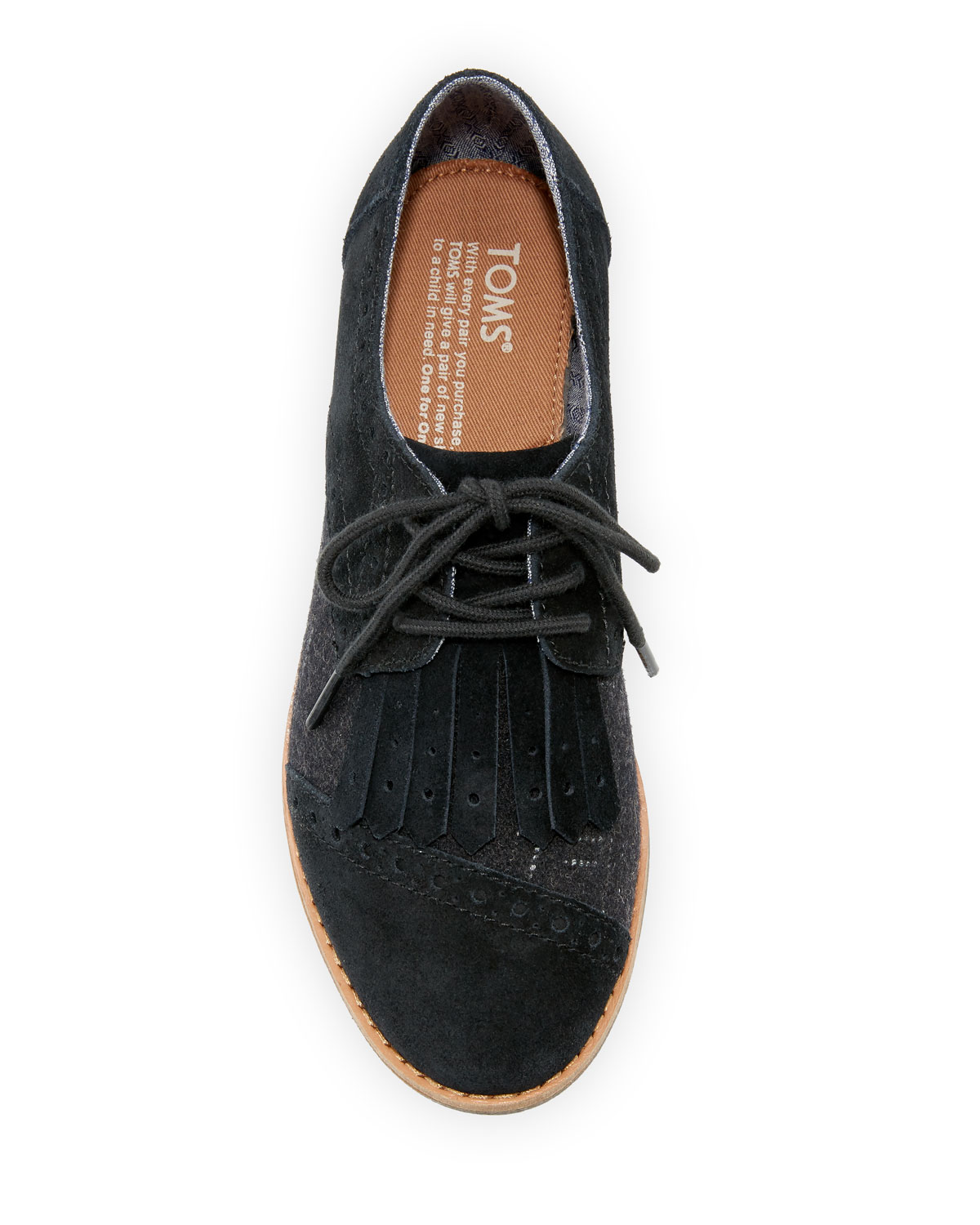 Brogue Suede & Wool Kiltie Oxford, Black