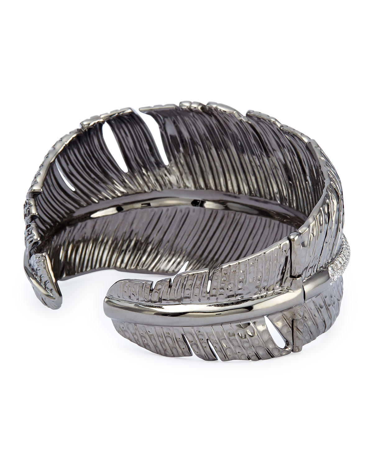 Rhodium-Plated Silver & Diamond Feather Cuff