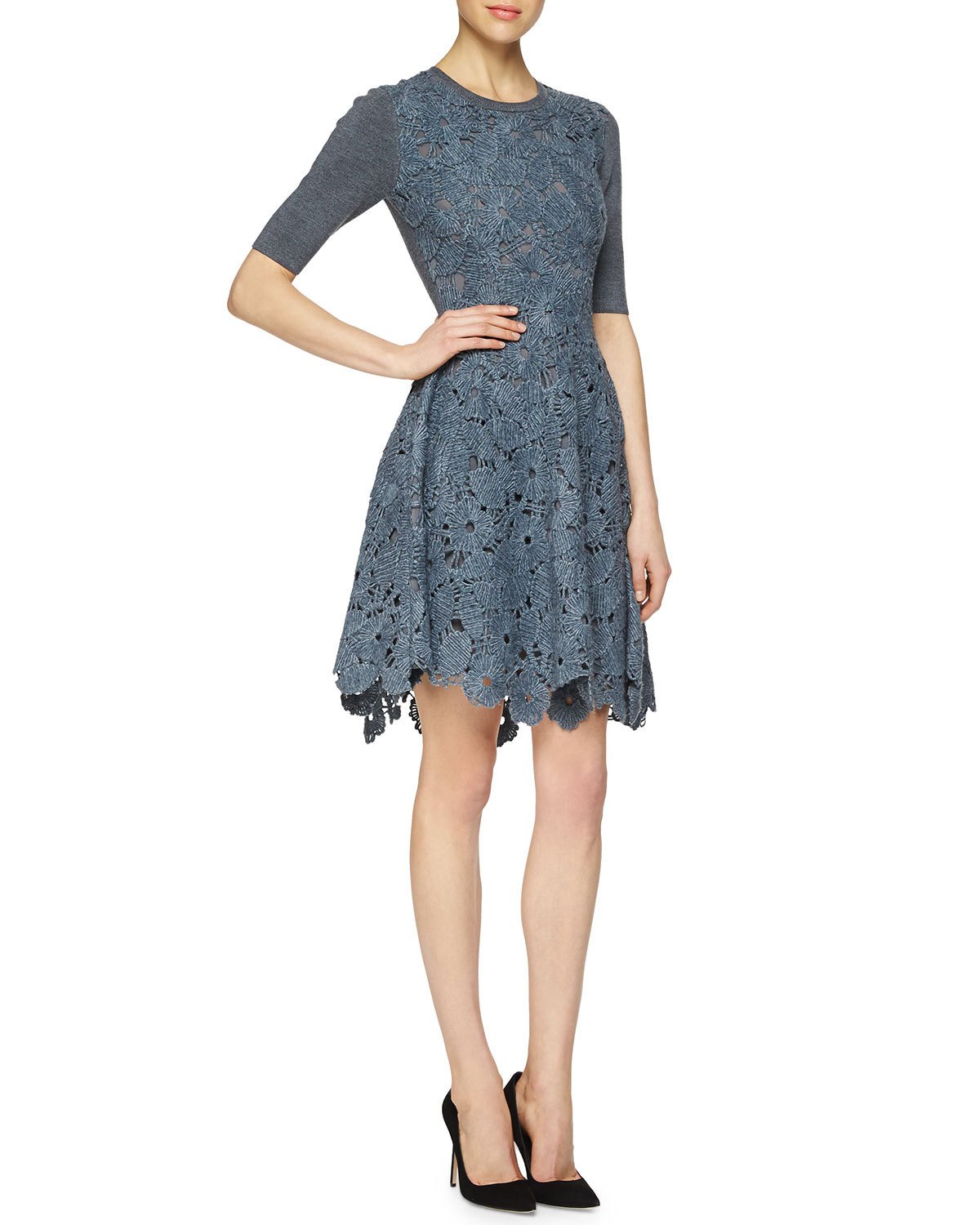 lela rose half-sleeve floral-lace combo dress海淘返利 | 米飯粒