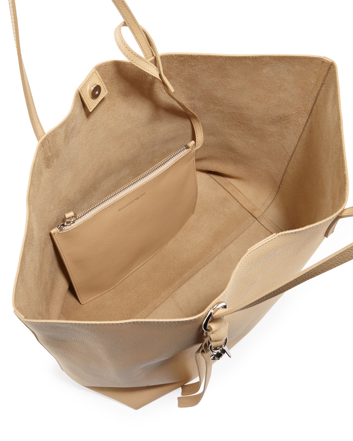 Skull Open Leather Shopper Tote Bag, Light Tan