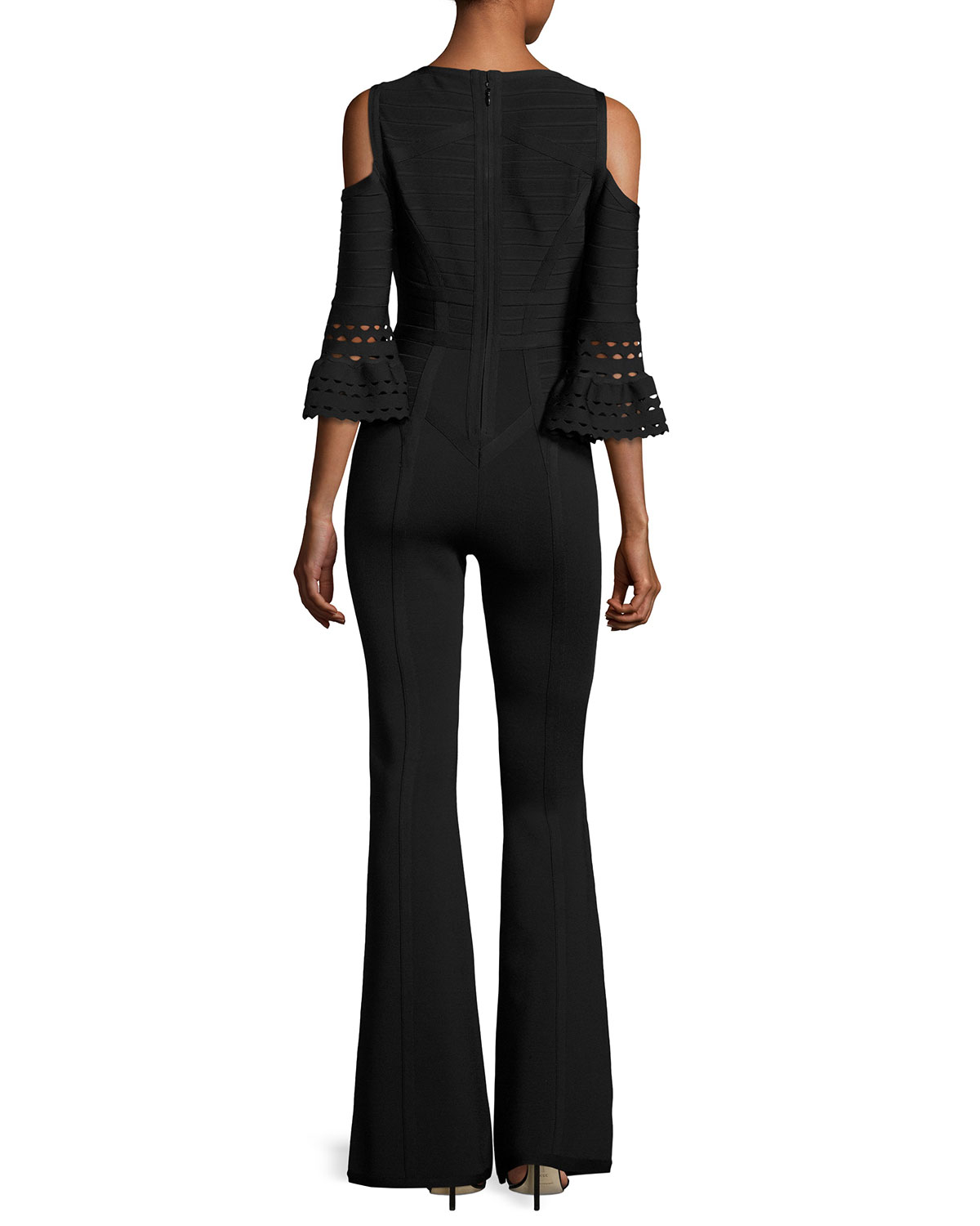 Cold-Shoulder Bandage Knit Jumpsuit, Black