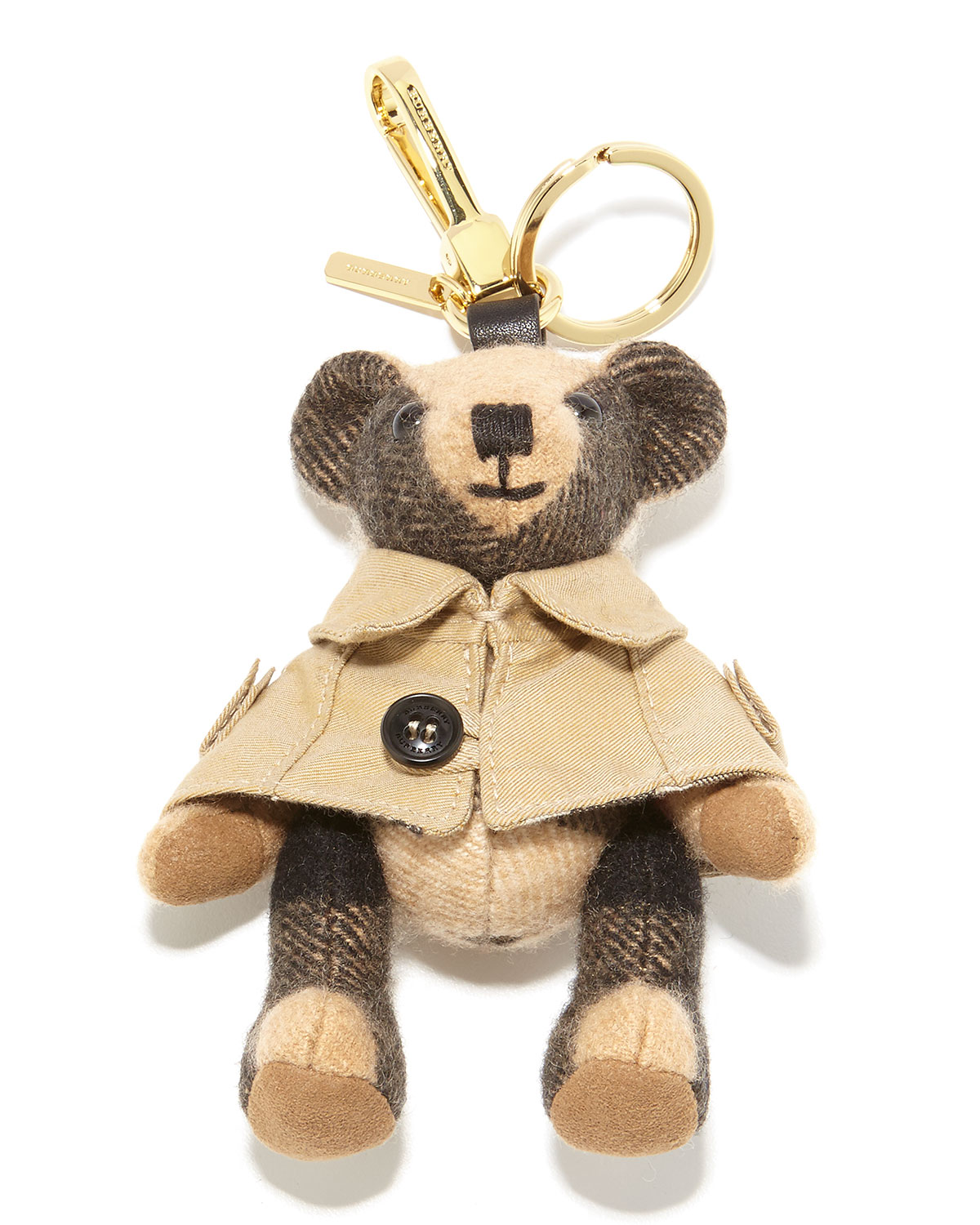 thomas trench teddy bear charm for handbag, camel