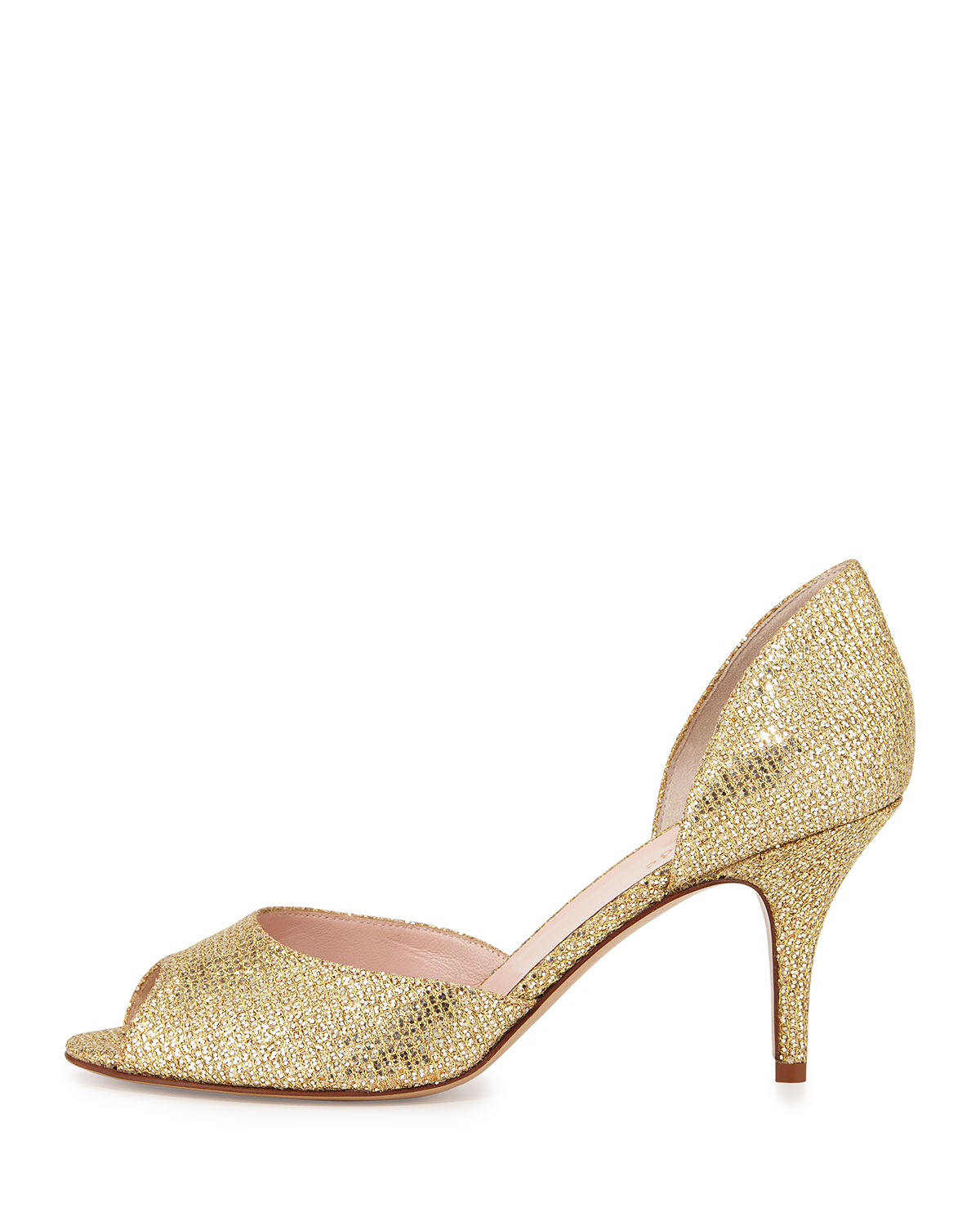 sage glitter peep-toe pump, gold