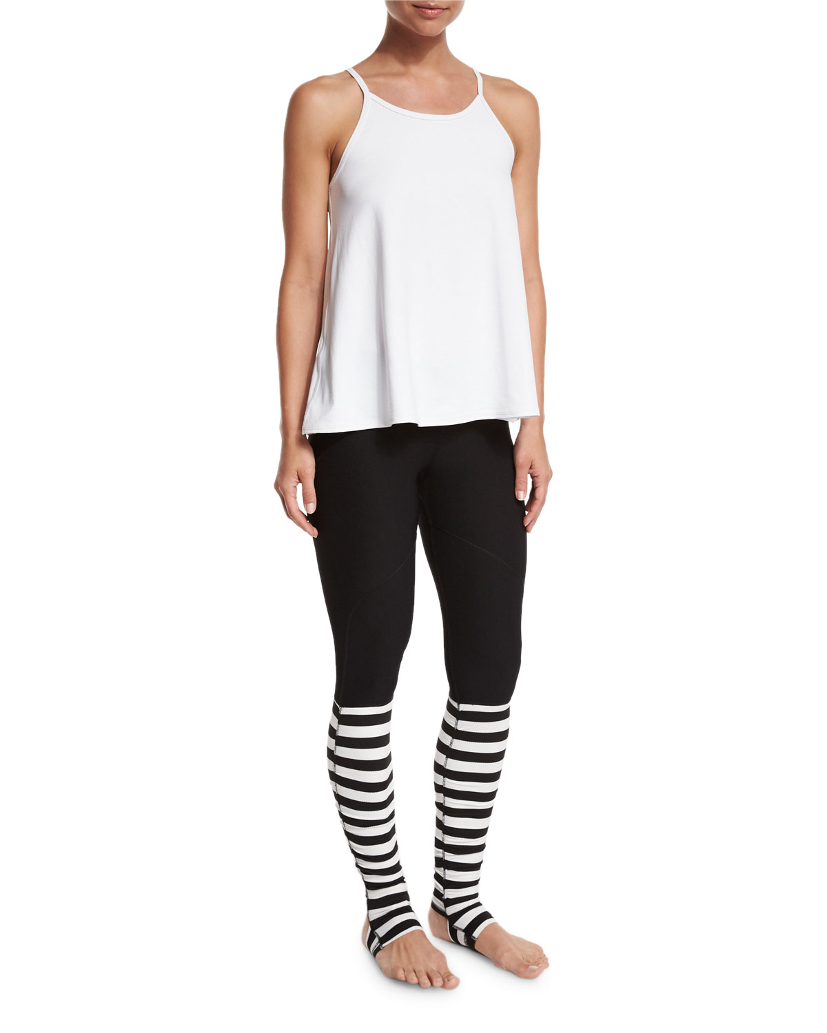 Bumble Rhythm Striped Stirrup Leggings, Black/White