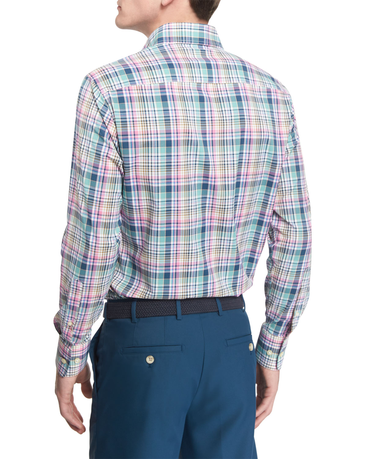 Beaker Plaid Performance-Fit Sport Shirt, Navy